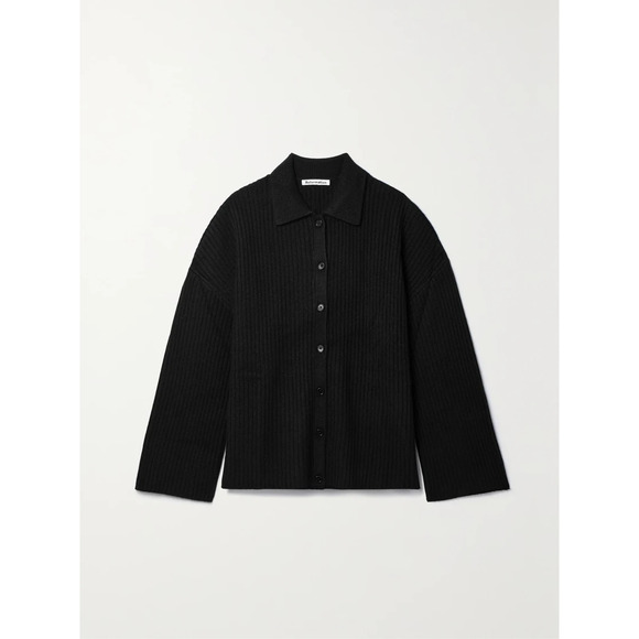Reformation Sweaters - Reformation 'Fantino' Black Cashmere Ribbed Recycled Cashmere-Blend Cardigan